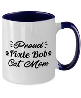 Proud Pixie Bob Cat Mom 11oz Navy Two Tone Coffee Mug, Gift For Pixie Bob Cat Moms, Novelty Coffee Mugs Gift For Her, Birthday Present Ideas For Pixie Bob Cat Moms