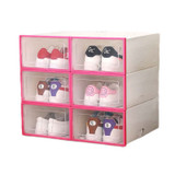 6Pcs Plastic Shoe Box Stackable Foldable Shoe Organizer Drawer Storage Case with Flipping Clear Door Ladies Men 31.5x21.5x12.5cm