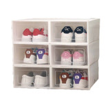 6Pcs Plastic Shoe Box Stackable Foldable Shoe Organizer Drawer Storage Case with Flipping Clear Door Ladies Men 31.5x21.5x12.5cm
