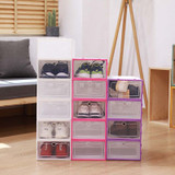 6Pcs Plastic Shoe Box Stackable Foldable Shoe Organizer Drawer Storage Case with Flipping Clear Door Ladies Men 31.5x21.5x12.5cm