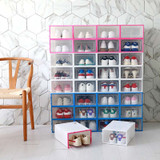 6Pcs Plastic Shoe Box Stackable Foldable Shoe Organizer Drawer Storage Case with Flipping Clear Door Ladies Men 31.5x21.5x12.5cm