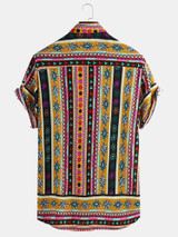 Mens Ethnic Style Pattern Printed Summer Loose Casual Shirts