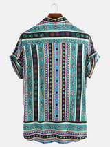 Mens Ethnic Style Pattern Printed Summer Loose Casual Shirts