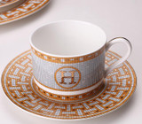A Ceramic Dinner Plates Geometric Pattern Ceramic Dish  Charger Plate Yellow Grid Dinnerware Plate Set Serving Dish Bone China