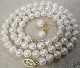 8MM AAA White South Sea Shell Pearl Necklace Earring Set 18" LL008