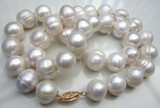 Big！13-15MM SOUTH SEA WHITE BAROQUE PEARL NECKLACE 18 INCH