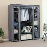 Durable 69'' Fabric Canvas Wardrobe With Hanging Rail Shelving Clothes Cupboard