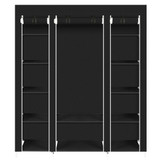 Durable 69'' Fabric Canvas Wardrobe With Hanging Rail Shelving Clothes Cupboard