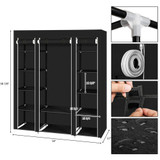 Durable 69'' Fabric Canvas Wardrobe With Hanging Rail Shelving Clothes Cupboard
