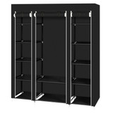 Durable 69'' Fabric Canvas Wardrobe With Hanging Rail Shelving Clothes Cupboard