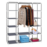 Durable 69'' Fabric Canvas Wardrobe With Hanging Rail Shelving Clothes Cupboard