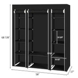 Durable 69'' Fabric Canvas Wardrobe With Hanging Rail Shelving Clothes Cupboard