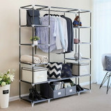 Durable 69'' Fabric Canvas Wardrobe With Hanging Rail Shelving Clothes Cupboard