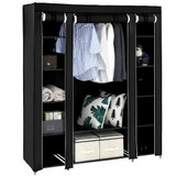 Durable 69'' Fabric Canvas Wardrobe With Hanging Rail Shelving Clothes Cupboard