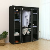 Durable 69'' Fabric Canvas Wardrobe With Hanging Rail Shelving Clothes Cupboard
