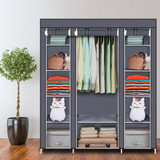 Durable 69'' Fabric Canvas Wardrobe With Hanging Rail Shelving Clothes Cupboard