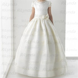 White Lace Girls Dresses Floor Length First Communion Dress Princess Dress