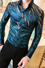 High Quality Men Floral Shirt Autumn New Long Sleeve Tuxedo Shirt Streetwear Mens Casual Shirts Slim Fit Party Wear Blouse Homme