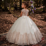 New Flower Girl Dresses Beading Sash Ball Gowns Lace Appliques Floor Length Flower Girls Princess Elegant Wedding Pageant Dresse