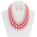 3 Layer Large Pearl Strands Extra Chunky Necklace And Earrings Set