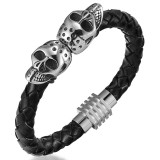 Skull Bracelet <br> Twin Head (Leather)