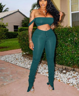 Tie Dye Crop Top and Stacked Pants Outfits Matching Set