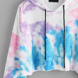 Women Long Sleeve Tie Dye Crop Hooded Sweatshirt