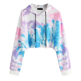 Women Long Sleeve Tie Dye Crop Hooded Sweatshirt