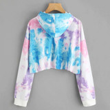Women Long Sleeve Tie Dye Crop Hooded Sweatshirt