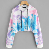 Women Long Sleeve Tie Dye Crop Hooded Sweatshirt