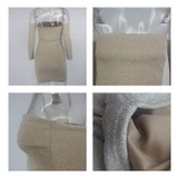 Women Long Sleeve Off Shoulder Pink Bodycon Dress