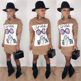 Print Long Sleeve T Shirt Dress