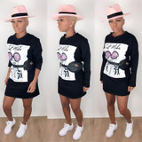 Print Long Sleeve T Shirt Dress