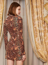 Long sleeve leopard butterfly print slit sexy mini bodycon dress