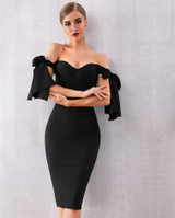 Black Off Shoulder Slash Neck Bandage Bodycon Dress