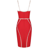 Women Metallic Striped Red Bandage Bodycon Club Party Dress