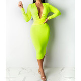 Deep V Padded Shoulder Ruched Bodycon Dress Deep V Padded Shoulder Ruched Bodycon Dress