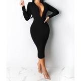 Deep V Padded Shoulder Ruched Bodycon Dress Deep V Padded Shoulder Ruched Bodycon Dress