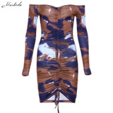Tye Dye Strapless Drawstring long sleeve Slim Fit dress