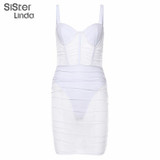 Women See Through Mesh Sleeveless Strapless Bodycon Dress