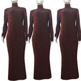 Shiny Sequin Glitter Long Sleeve High Neck Bodycon Dresses