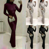 Shiny Sequin Glitter Long Sleeve High Neck Bodycon Dresses
