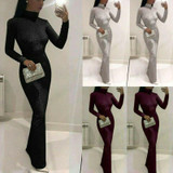 Shiny Sequin Glitter Long Sleeve High Neck Bodycon Dresses