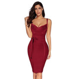 Rayon Sleeveless Deep v Neck Summer Bandage Bodycon Dress