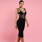 Nightclub Black V Neck Bandage Bodycon Dress