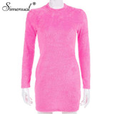 Simenual Sexy Hairy Bodycon Dress Women Autumn 2019 Fashion Dresses Party Long Sleeve Clubwear Furry Solid Basic Mini Dress Slim