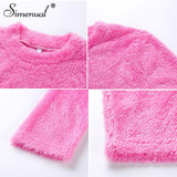 Simenual Sexy Hairy Bodycon Dress Women Autumn 2019 Fashion Dresses Party Long Sleeve Clubwear Furry Solid Basic Mini Dress Slim