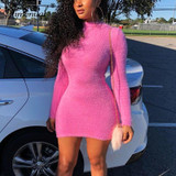 Simenual Sexy Hairy Bodycon Dress Women Autumn 2019 Fashion Dresses Party Long Sleeve Clubwear Furry Solid Basic Mini Dress Slim