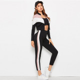 Women Autumn Zip Up Crop Top With Legging  Workout Two Piece Set