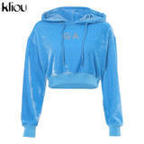 Hoodies Blue Crop Top Sweatshirt  for Women
